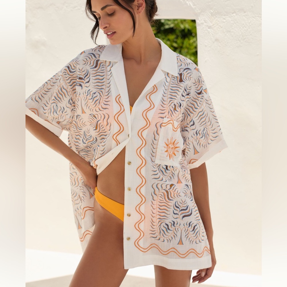 *Anthropologie Tigre Indigo Printed Souvenir Cardigan
